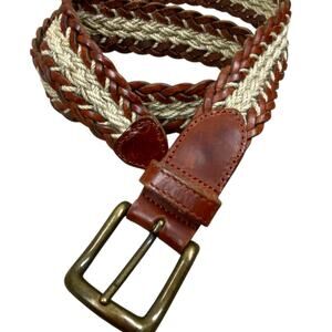 Vintage Fossil Leather Braided Belt Size M Cream Brown Boho